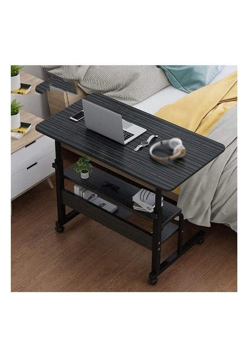 CityRiya-Long - Bedside Table Mobile End Table Snack Side Table Overbed Table Height Adjustable Bedside Table Laptop Rolling Cart C Shaped TV Tray with Storage Shelves (SC11-Warm White) - Image 1