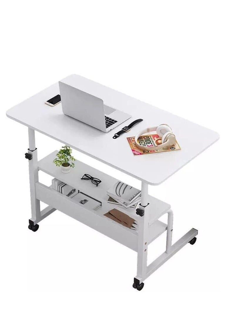 CityRiya-Long - Bedside Table Mobile End Table Snack Side Table Overbed Table Height Adjustable Bedside Table Laptop Rolling Cart C Shaped TV Tray with Storage Shelves (SC11-Warm White) - Image 1