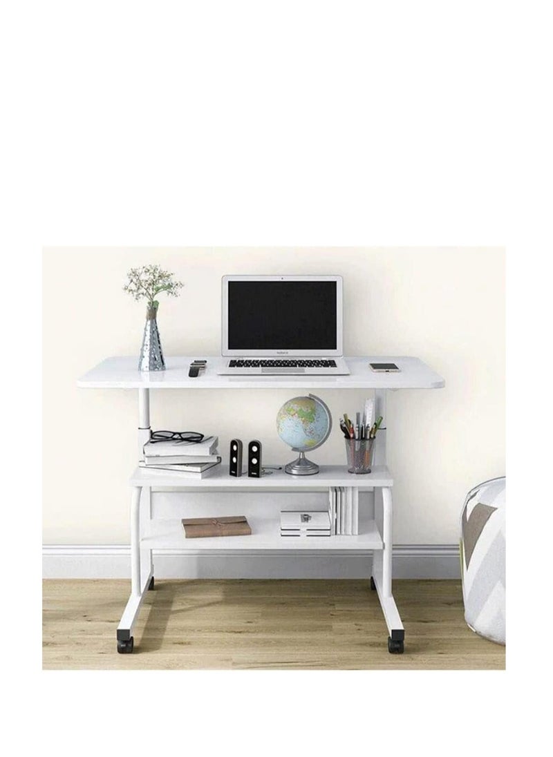 CityRiya-Long - Bedside Table Mobile End Table Snack Side Table Overbed Table Height Adjustable Bedside Table Laptop Rolling Cart C Shaped TV Tray with Storage Shelves (SC11-Warm White) - Image 1