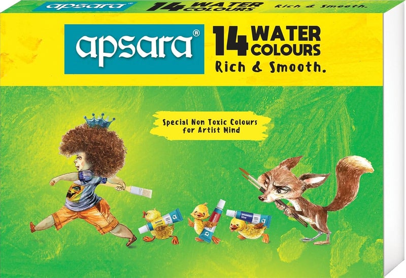 Apsara 14 Water Colors, Non-toxic Artistic Colors, Safe to Use, Consistent Flow on Paper, Easy Mixing, Dries Quickly, Excellent Transparency, Rich and Vibrant Colors, Smooth Texture - Image 1
