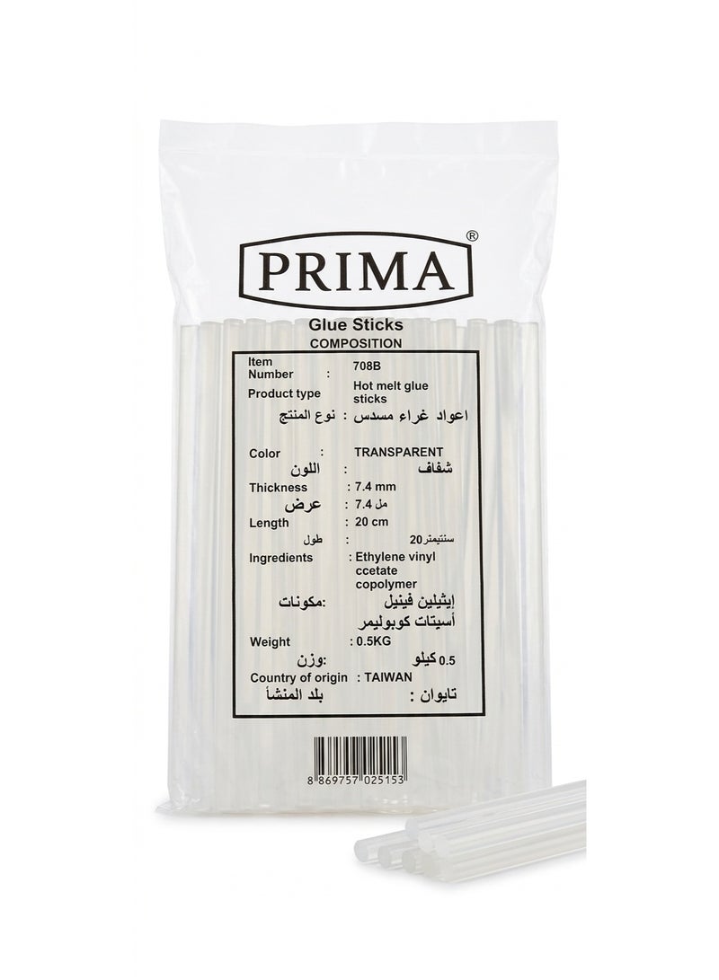 PRIMA Hot Melt Glue Sticks 7.4mm x 20cm, Professional Adhesive for Craft & Repair, Strong Bonding, Transparent, 500g - Image 1
