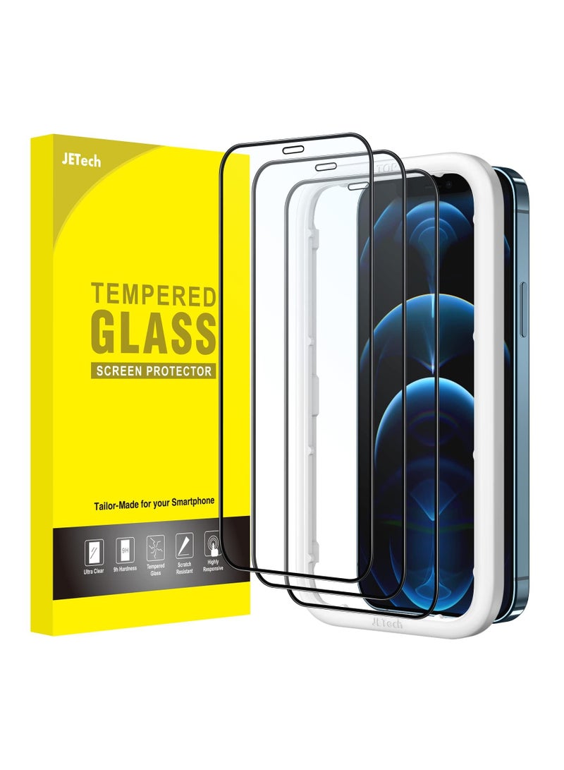 جي تيك واقي شاشة كامل التغطية لهاتف iPhone 12 12 Pro 6.1 بوصة ذو حافة سوداء من الزجاج المقوى مع حقيبة أدوات سهلة التركيب صديقة عالية الدقة شفافة - Image 1