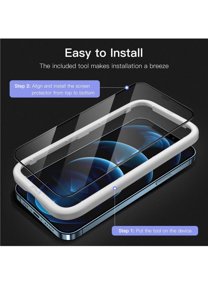 جي تيك واقي شاشة كامل التغطية لهاتف iPhone 12 12 Pro 6.1 بوصة ذو حافة سوداء من الزجاج المقوى مع حقيبة أدوات سهلة التركيب صديقة عالية الدقة شفافة - Image 2