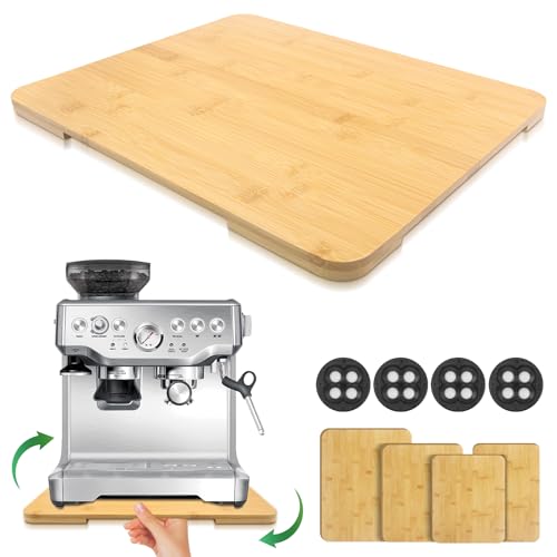 Taladad Appliance Slider 360° Rolling Tray for Coffee Maker Bamboo Coffee Pot Slider Tray for Countertop Rotation Sliding Tray with Wheels, Appliances Mat Easily from Under The Cabinet Natural(15.7"×13") - Image 1