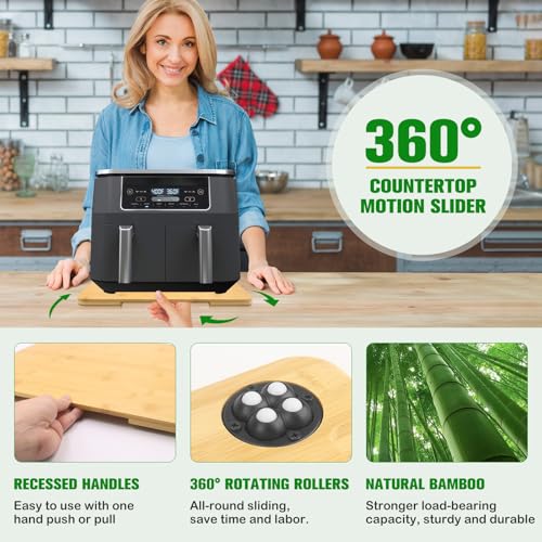 Taladad Appliance Slider 360° Rolling Tray for Coffee Maker Bamboo Coffee Pot Slider Tray for Countertop Rotation Sliding Tray with Wheels, Appliances Mat Easily from Under The Cabinet Natural(15.7"×13") - Image 5