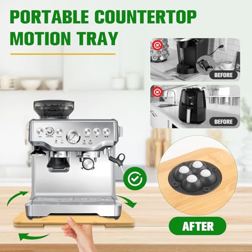 Taladad Appliance Slider 360° Rolling Tray for Coffee Maker Bamboo Coffee Pot Slider Tray for Countertop Rotation Sliding Tray with Wheels, Appliances Mat Easily from Under The Cabinet Natural(15.7"×13") - Image 3