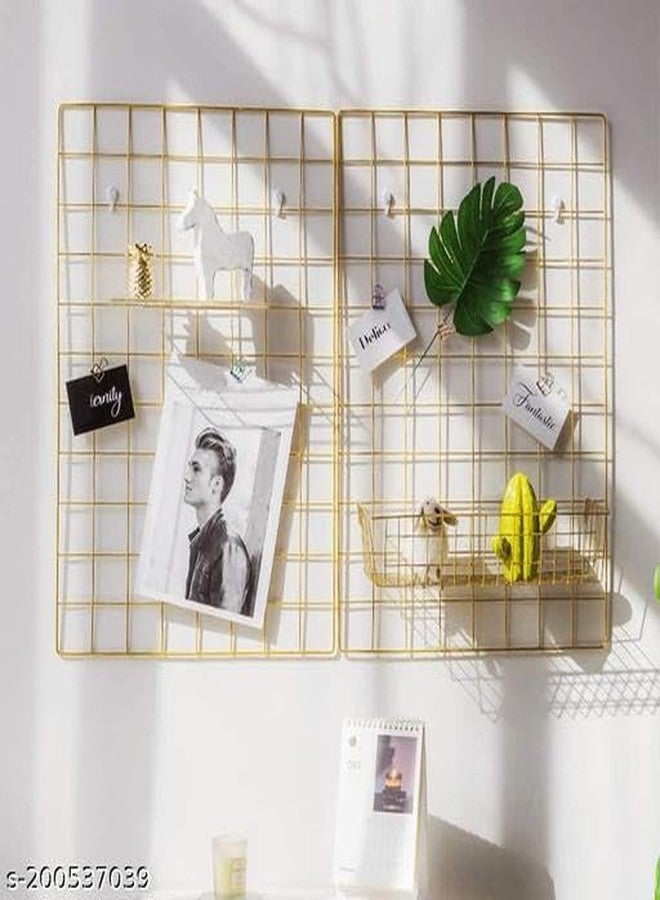 Franklite Steel Grid Photo Frame for Wall Clip Holder Photo Frame,Multi Functional Creative Mesh Wall GridIron hanging frame for home Decoration,wall,collage photo, key,1pcs Frame (30&30cm Gold) Metal Steel - Image 4