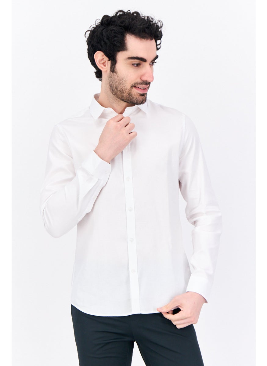 Jules Men Slim Fit Textured Long Sleeves Casual Shirt, White  - Image 1
