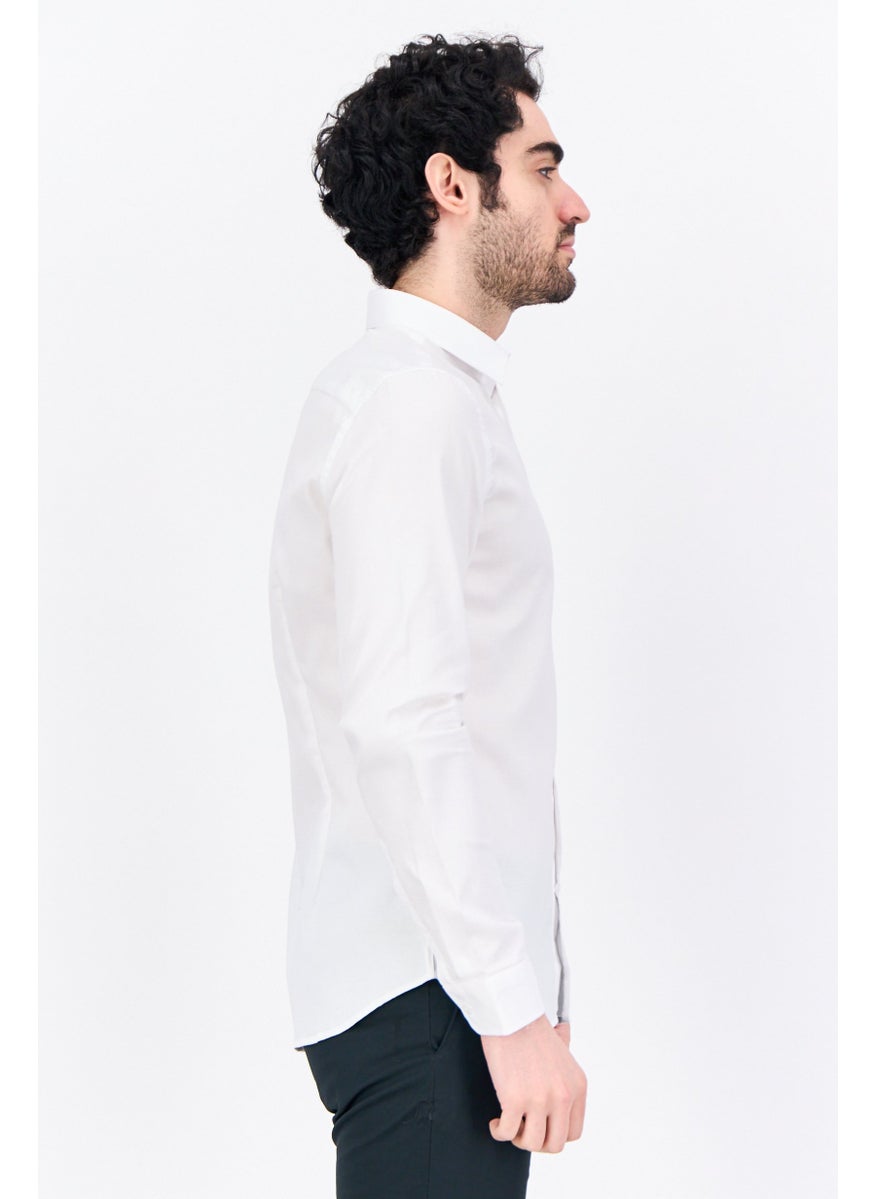Jules Men Slim Fit Textured Long Sleeves Casual Shirt, White  - Image 4