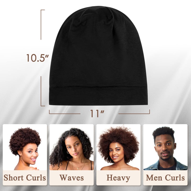 OLESILK Silk-Bonnet for Curly Hair, Silk Hair Bonnet for Sleeping, Unisex, Medium, Black - Image 3