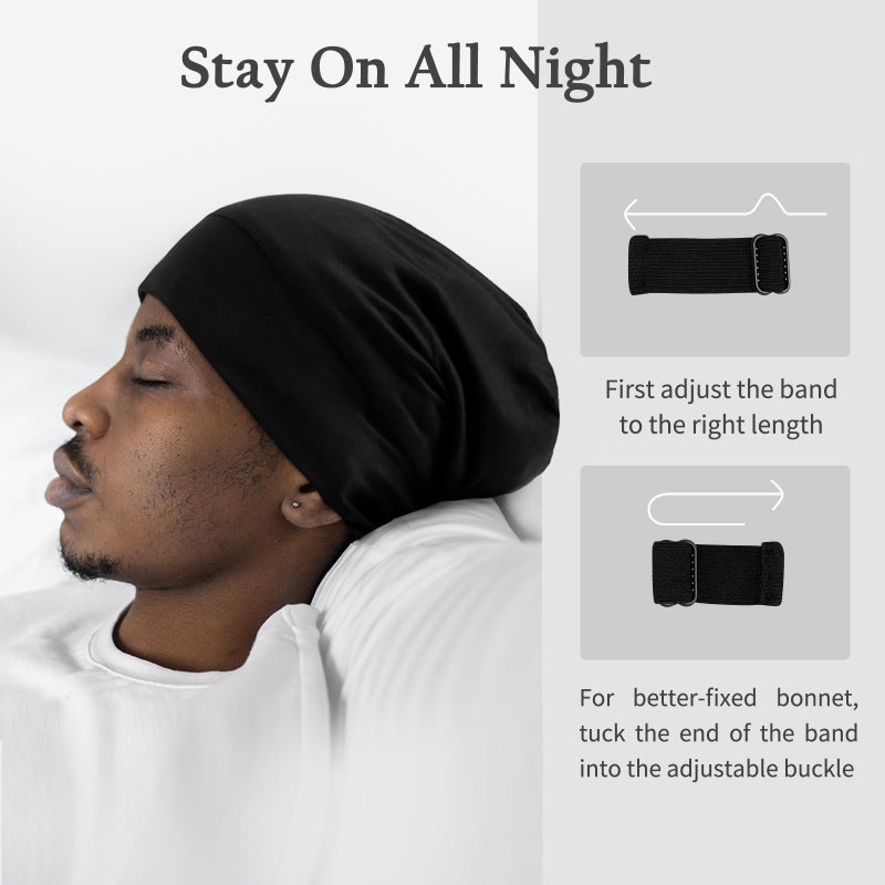 OLESILK Silk-Bonnet for Curly Hair, Silk Hair Bonnet for Sleeping, Unisex, Medium, Black - Image 4