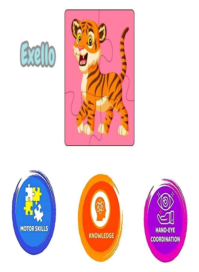 EXELLO 4 Piece Wooden Puzzle for Kids - Set of 2 Animals Jigsaw Puzzle, 4x4 Inches Size - Image 3