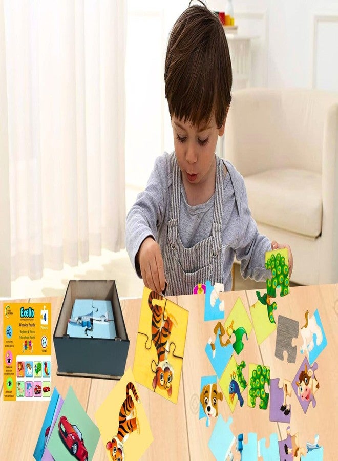 EXELLO 4 Piece Wooden Puzzle for Kids - Set of 2 Animals Jigsaw Puzzle, 4x4 Inches Size - Image 5