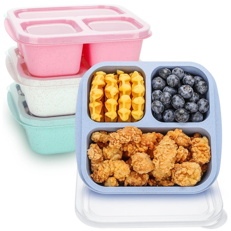 TOUWMX Bento Box For Kids, 4 Pack 3 Compartments Meal Prep Containers Reusable Lunch Containers, Food Storage Containers With Lids, Stackable Snack Boxes for School, Work, and Travel - Image 1