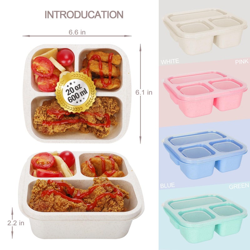 TOUWMX Bento Box For Kids, 4 Pack 3 Compartments Meal Prep Containers Reusable Lunch Containers, Food Storage Containers With Lids, Stackable Snack Boxes for School, Work, and Travel - Image 3