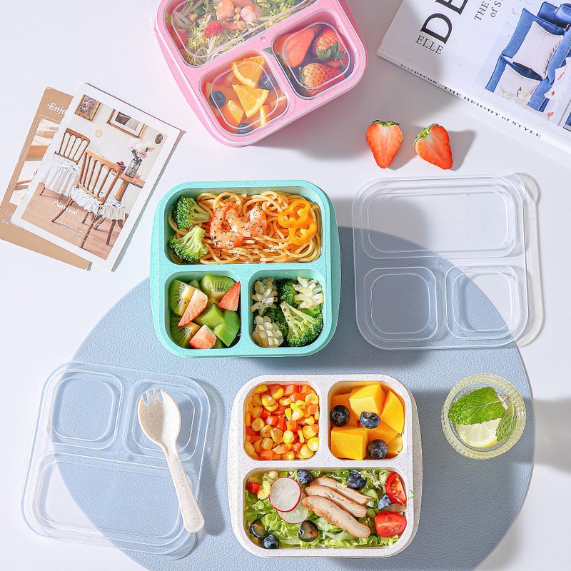 TOUWMX Bento Box For Kids, 4 Pack 3 Compartments Meal Prep Containers Reusable Lunch Containers, Food Storage Containers With Lids, Stackable Snack Boxes for School, Work, and Travel - Image 5