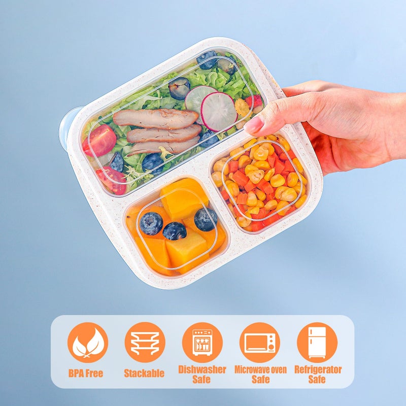 TOUWMX Bento Box For Kids, 4 Pack 3 Compartments Meal Prep Containers Reusable Lunch Containers, Food Storage Containers With Lids, Stackable Snack Boxes for School, Work, and Travel - Image 2