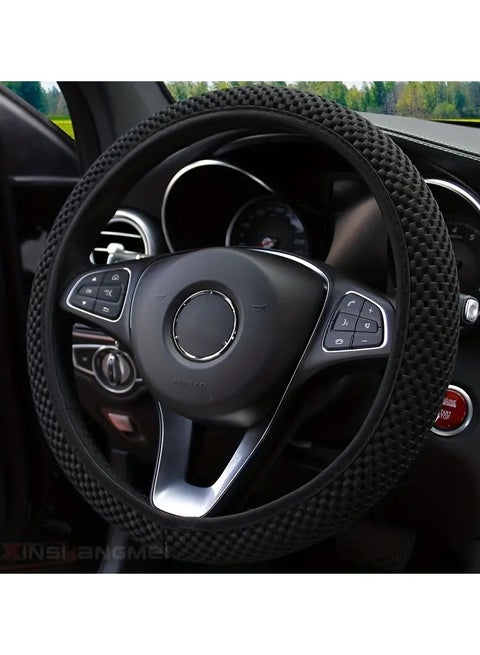 Car Steering Wheel Cover Ice Silk Stretch Breathable Non-slip Steering Wheel Cover For Easy Installation And Removal Universal Automobile Interior Accessories(Black)