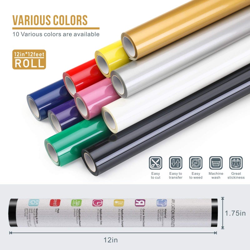 Sooez 12" x 12ft Heat Transfer Vinyl Rolls, PU (Strong Stretchy) HTV Vinyl Gold for Shirts, Sooez Iron on Vinyl for All Cutter Machine, Easy to Cut & Weed for DIY Heat Vinyl Design, Matte Finish - Image 5
