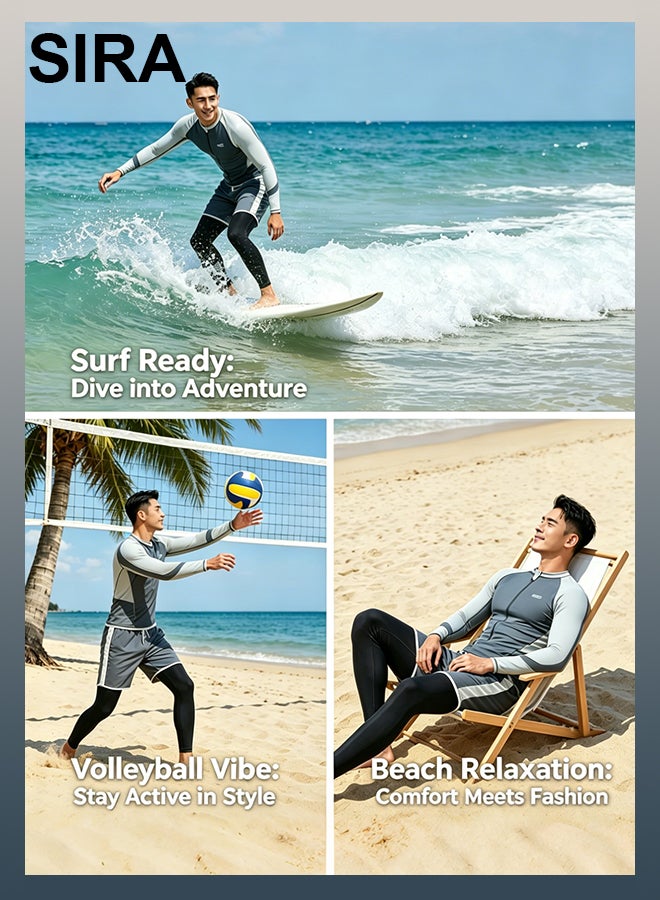 SIRA Men’s 3 Piece Zipper Long Sleeve Swim Set Rash Guard + Double Layer Swim Trunks + Quick Dry Pants UPF Sun Protection - Image 3