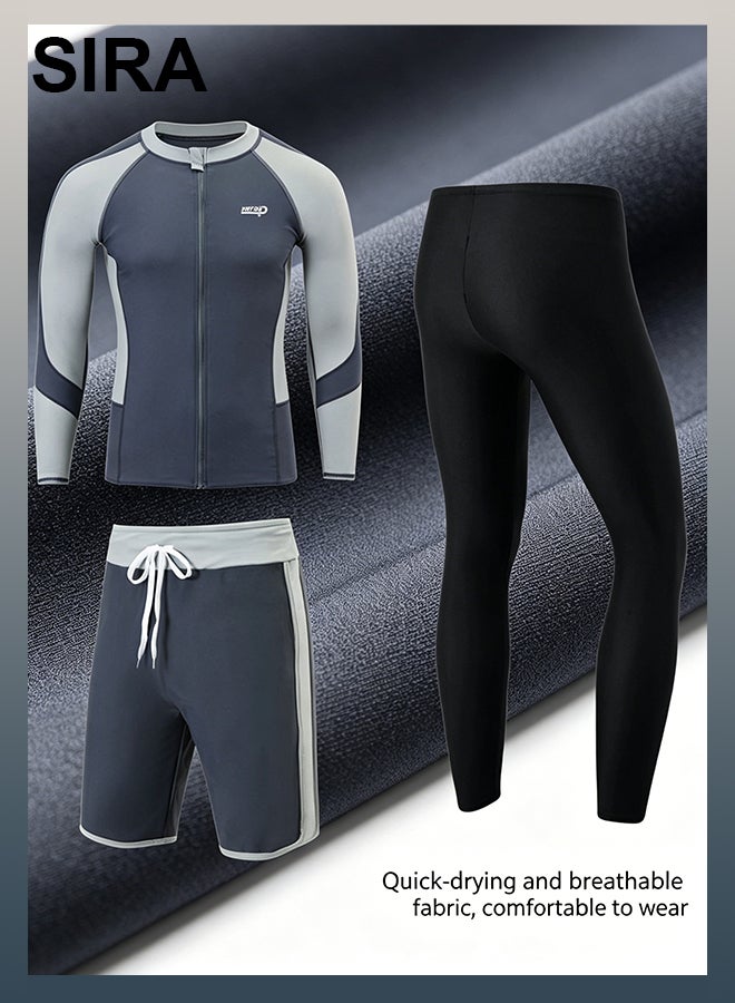 SIRA Men’s 3 Piece Zipper Long Sleeve Swim Set Rash Guard + Double Layer Swim Trunks + Quick Dry Pants UPF Sun Protection - Image 4