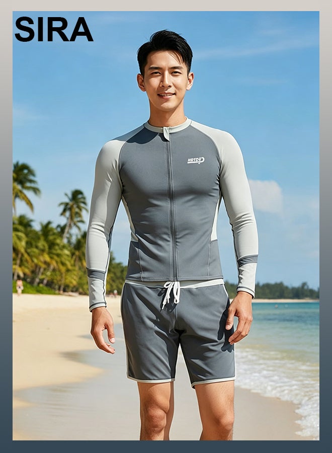 SIRA Men’s 3 Piece Zipper Long Sleeve Swim Set Rash Guard + Double Layer Swim Trunks + Quick Dry Pants UPF Sun Protection - Image 2