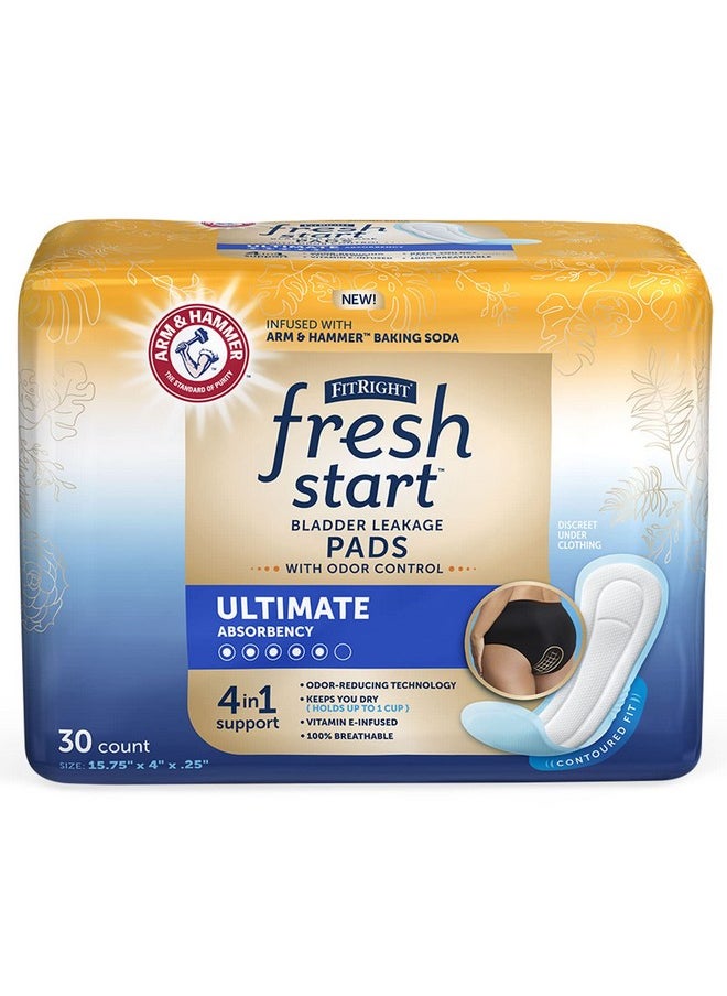 FitRight Fresh Start Postpartum and Incontinence Pads for Women, Ultimate Absorbency (30 Count) Bladder Leakage Pads with The Odor-Control Power of ARM & Hammer (30 Count, Pack of 1)