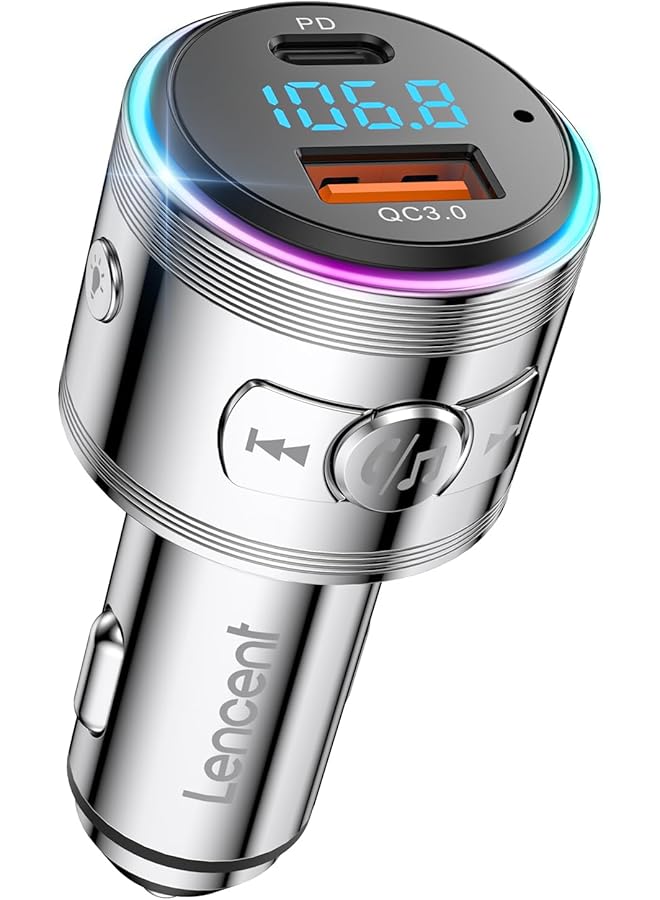 Lencent Car Fm Transmitter Bluetooth 5.3, Pd 30W & Qc3.0 18W Fast Car Charger, Wireless Bluetooth Car Adapter Music Player/Car Kit, Hi-Fi Sound & Hands-Free Calls, Supports Voice Assistant, All Metal - Image 1