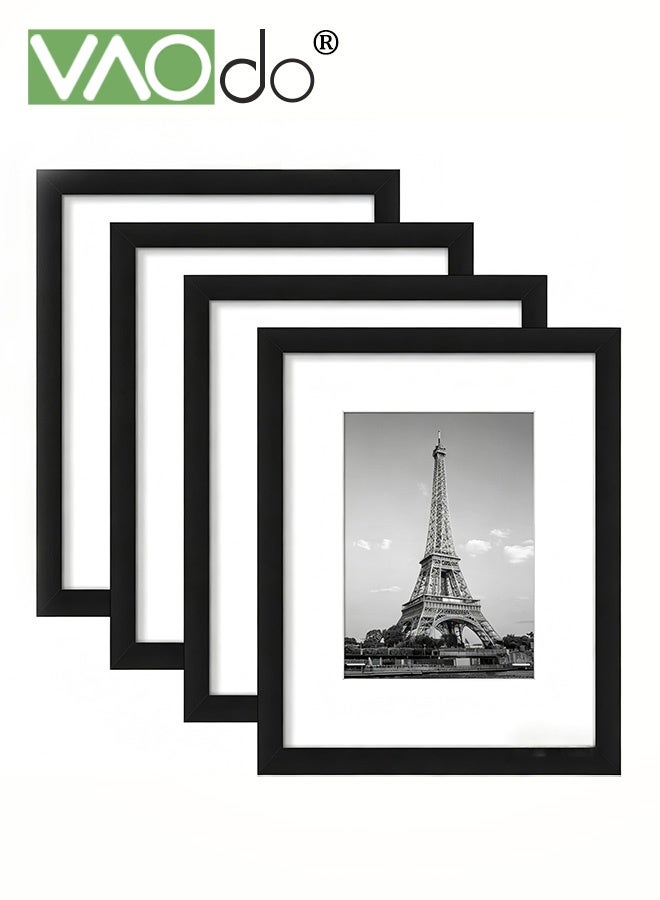 VAOdo 4-Piece Picture Frame Set, Photo Display Frame with Gasket, Art Painting Frames, Lightweight Photo Frames, Suitable for Wall Tabletop Desktop Decor, Black - Image 1