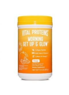 Morning Get Up and Glow Collagen peptides Powder Supplement, 90mg Caffeine for Energy & Vitamin C & Biotin & Hyaluronic Acid - 9.3oz