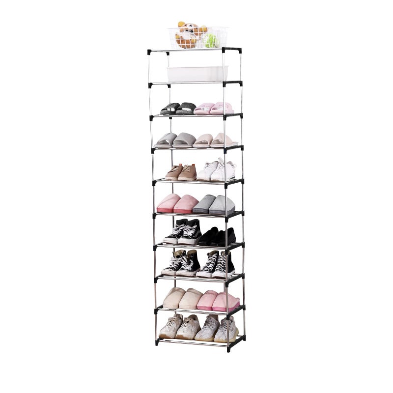 Jucaifu Stackable Small Shoe Rack Entryway Hallway and Closet Space Saving Storage and Organization 10Tier Black