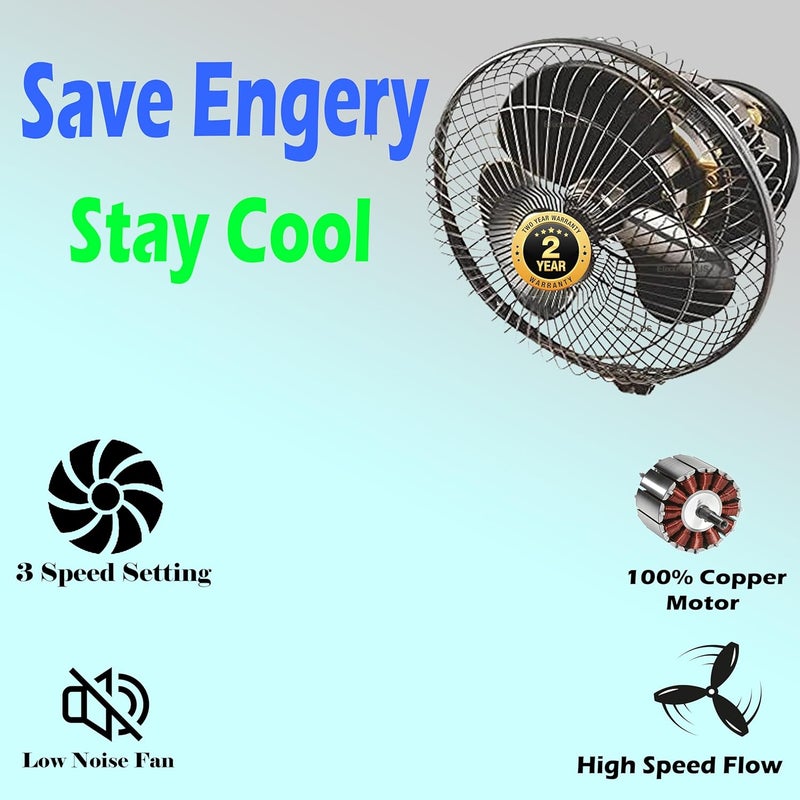 Elixxeton US Elixxeton US 2 Year Warranty Cabin Fan 12 Inch High Speed Copper Motor 2400 RPM Celling Fan Wall fan Comfortable in All Room black Cabin V03  - Image 2