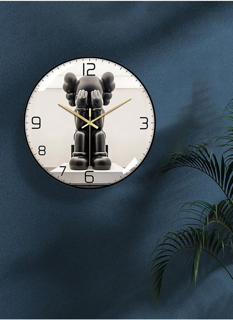 Merry Moments Modern Wall Clock KAWS Clock Wall Art Wall Decorative for Living Bedroom Kitchen Entryway Office Retail Mute Sweep Fashion Design AA Battery Powered Black Frame Size 30cm or 12 inches Type C  - Image 1