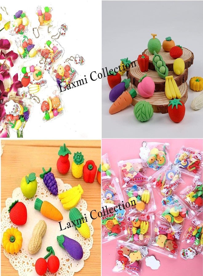 Laxmi Collection 10 Set Fruits Vegetable Eraser/Rubber Stationery for School Boys Girls Pinata fillers Return Gifts for Kids Birthday Party-Multicolor (10 Packet 40 Pcs Eraser) - Image 3