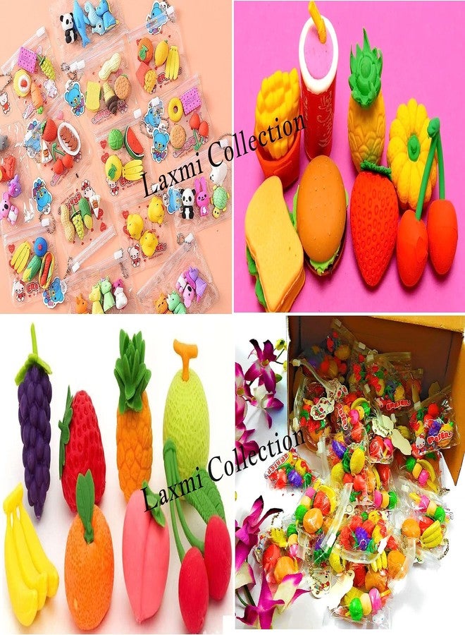 Laxmi Collection 10 Set Fruits Vegetable Eraser/Rubber Stationery for School Boys Girls Pinata fillers Return Gifts for Kids Birthday Party-Multicolor (10 Packet 40 Pcs Eraser) - Image 2