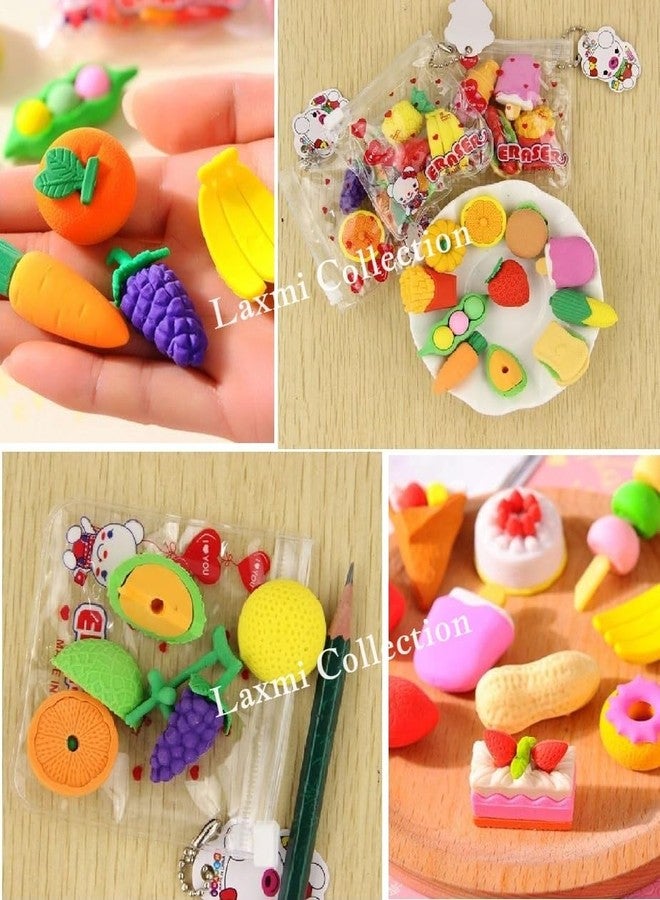 Laxmi Collection 10 Set Fruits Vegetable Eraser/Rubber Stationery for School Boys Girls Pinata fillers Return Gifts for Kids Birthday Party-Multicolor (10 Packet 40 Pcs Eraser) - Image 4