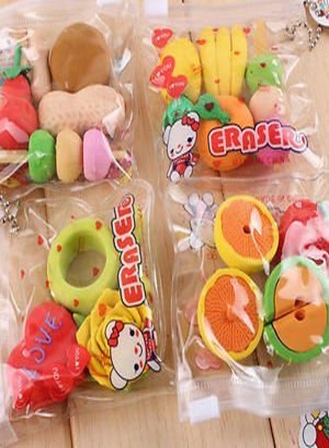 Laxmi Collection 10 Set Fruits Vegetable Eraser/Rubber Stationery for School Boys Girls Pinata fillers Return Gifts for Kids Birthday Party-Multicolor (10 Packet 40 Pcs Eraser) - Image 1