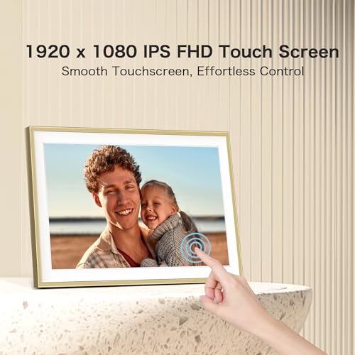 Pastigio Digital Picture Frame, 15.6 inch Large Digital Photo Frame WiFi, 32GB Capacity, 1920 * 1080 IPS FHD Touch Screen, Electronic Frame Slideshow, Tabletop&Wall-Mounted, Gifts for Mom, Women, Golden - Image 3