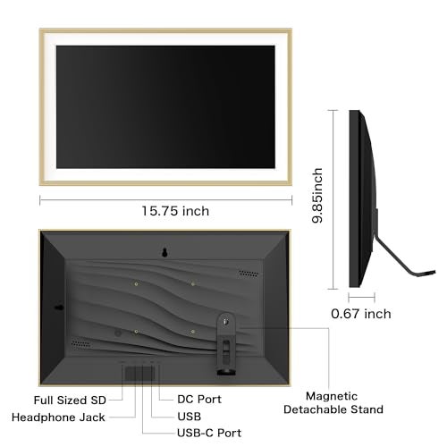 Pastigio Digital Picture Frame, 15.6 inch Large Digital Photo Frame WiFi, 32GB Capacity, 1920 * 1080 IPS FHD Touch Screen, Electronic Frame Slideshow, Tabletop&Wall-Mounted, Gifts for Mom, Women, Golden - Image 5