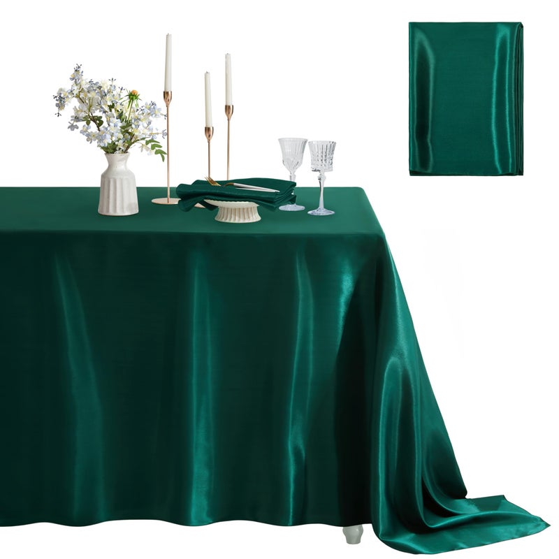 Counfeisly 1 Pack Satin Table Cover Silkly Soft Table Cloth Satin Dining Table Cloths for Wedding Banquet Table Decoration Dining Room Indoor and Outdoor Use 60 x 102 Inches Blackish Green