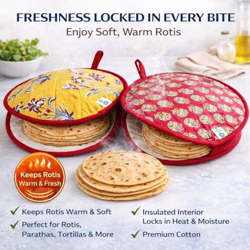 Aksobha Cotton Roti Pouch Pack of 1 – Microwave Safe Chapati Cover Cloth Bag to Keep Roti, Tortilla, Naan & Paratha Warm | Reusable Insulated Roti Warmer for Kitchen & Travel - Image 2