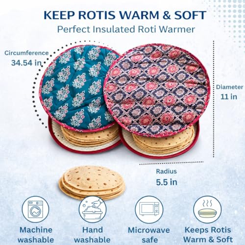 Aksobha Cotton Roti Pouch Pack of 1 – Microwave Safe Chapati Cover Cloth Bag to Keep Roti, Tortilla, Naan & Paratha Warm | Reusable Insulated Roti Warmer for Kitchen & Travel - Image 5
