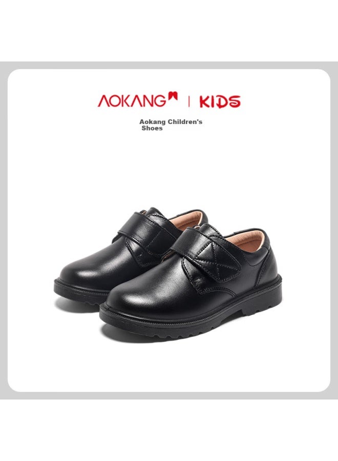 Aokang Children's Shoes New Style Boys' Soft-soled Genuine Leather Performance Shoes, New Black Boys' British Style - Image 1