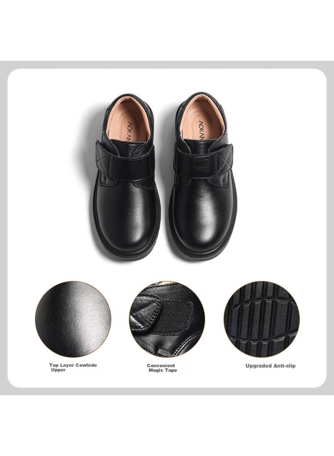 Aokang Children's Shoes New Style Boys' Soft-soled Genuine Leather Performance Shoes, New Black Boys' British Style - Image 2
