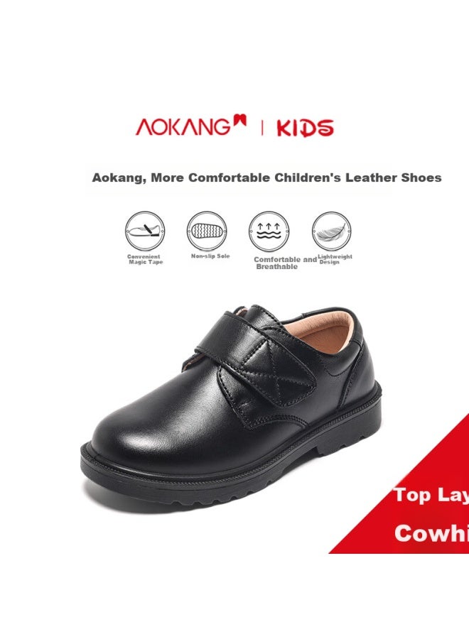 Aokang Children's Shoes New Style Boys' Soft-soled Genuine Leather Performance Shoes, New Black Boys' British Style - Image 4