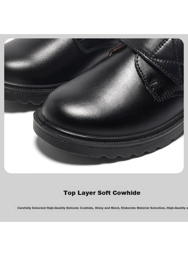 Aokang Children's Shoes New Style Boys' Soft-soled Genuine Leather Performance Shoes, New Black Boys' British Style - Image 3