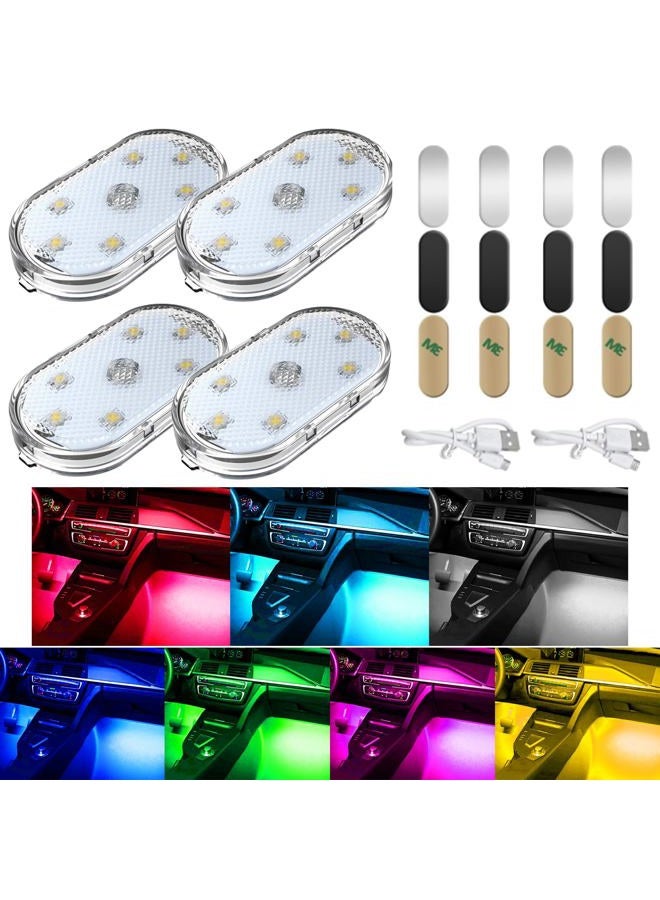 vvag 4 PCS Car LED Lights for Car Interior, 7 Colors Magnetic USB Wireless LED Lights with Bright LED Lamp Beads, Portable Touch Rechargeable LED Interior Auto Lights for Car Decor - Image 1