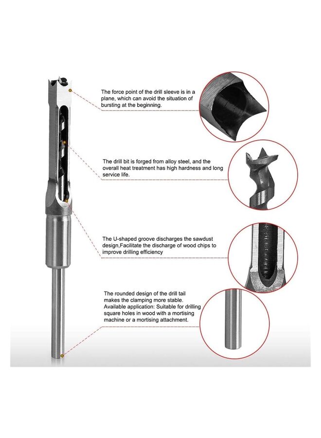 مثقاب ثقب مربع، أداة حفر نجارة فولاذية، صلابة حادة، مجموعة إزميل حفر متين 1/2 بوصة، 1/4 بوصة، 3/4 بوصة، 3/8 بوصة، 5/8 بوصة، 5/16 بوصة، 9/16 بوصة - Image 3