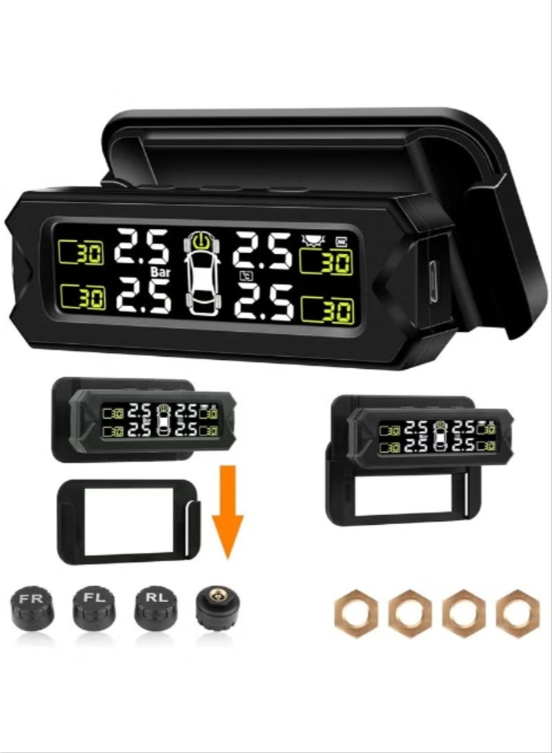 نظام مراقبة ضغط الإطارات TPMS (إصدار 2026 المُطوّر): جهاز مراقبة ضغط الإطارات يعمل بالطاقة الشمسية، قابل للتعديل والإزالة، مزود بـ 6 أوضاع إنذار وكشف تلقائي فوري، مناسب للسيارات بضغط يتراوح بين 22 و87 رطل لكل بوصة مربعة. - Image 1