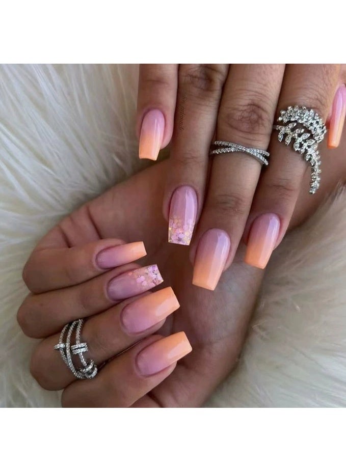 Goolsky Premium Press-on Nails with Pink Ombre Glitter for Sweet Shimmer